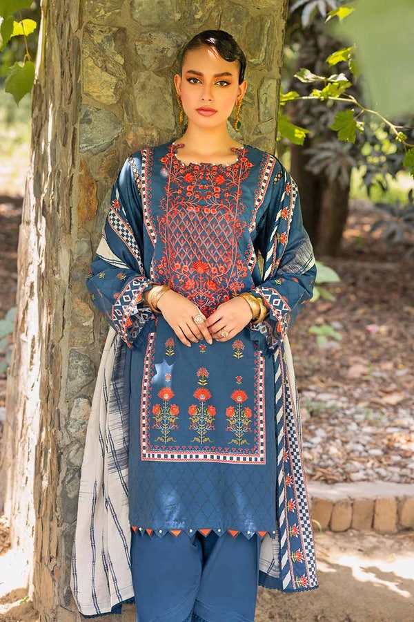 2 Piece Embroidered Cambric Unstitched Suit with Digital Printed Lawn Dupatta TCE-32002