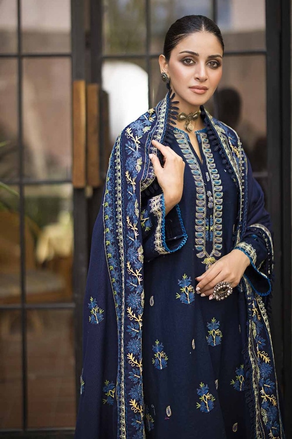 3 Piece Embroidered Khaddar Unstitched Suit with Embroidered Pashmina Shawl AP-32070