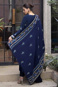 3 Piece Embroidered Khaddar Unstitched Suit with Embroidered Pashmina Shawl AP-32070