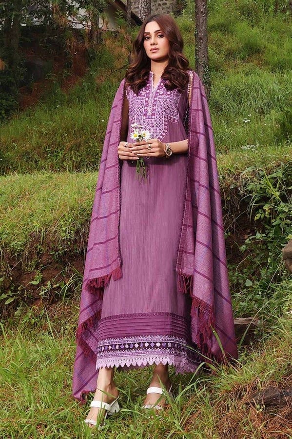 3 Piece Embroidered Cotton Stripe Unstitched Suit with Cotton Stripe Dupatta ST-32017