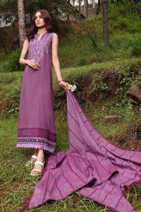 3 Piece Embroidered Cotton Stripe Unstitched Suit with Cotton Stripe Dupatta ST-32017