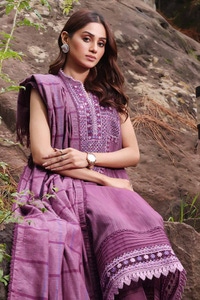 3 Piece Embroidered Cotton Stripe Unstitched Suit with Cotton Stripe Dupatta ST-32017