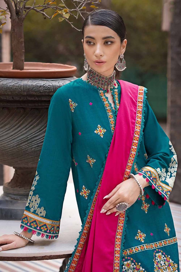 3 Piece Embroidered Khaddar Unstitched Suit with Embroidered Pashmina Shawl AP-32046