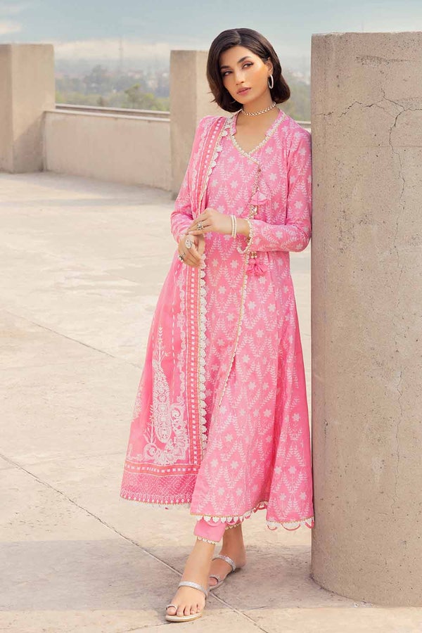 3 Piece Embroidered Cambric Unstitched Suit with Gold and Lacquer Denting Lawn Dupatta DN-32096