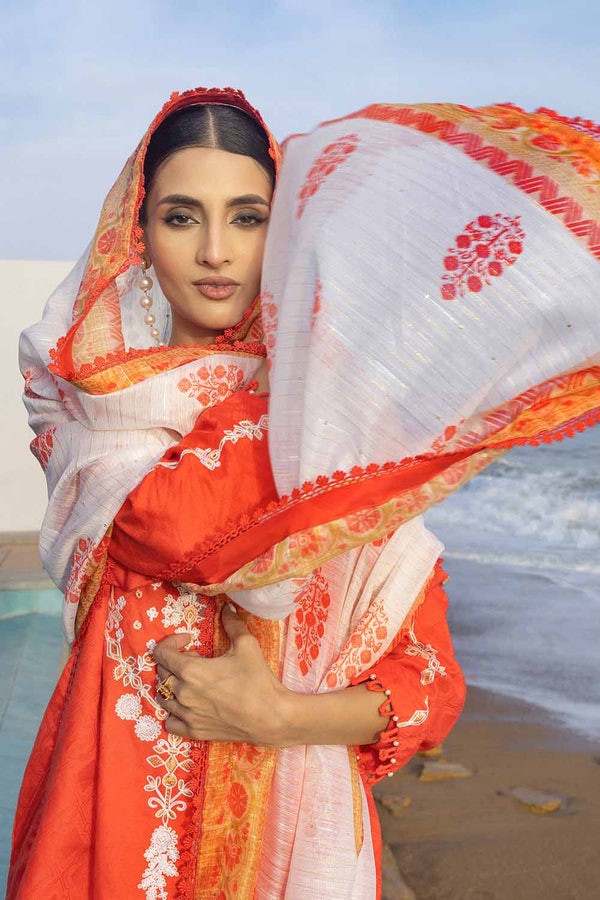 3 Piece Embroidered Jacquard Unstitched Suit with Sequins Paper Cotton Dupatta MJ-32055