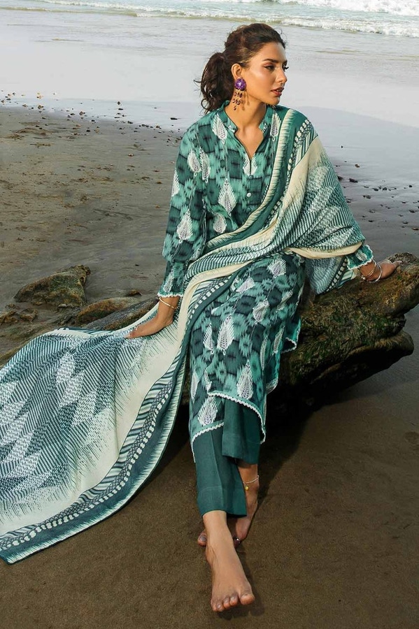 3 Piece Printed Dobby Linen Uncstitched Suit LT-32020 B