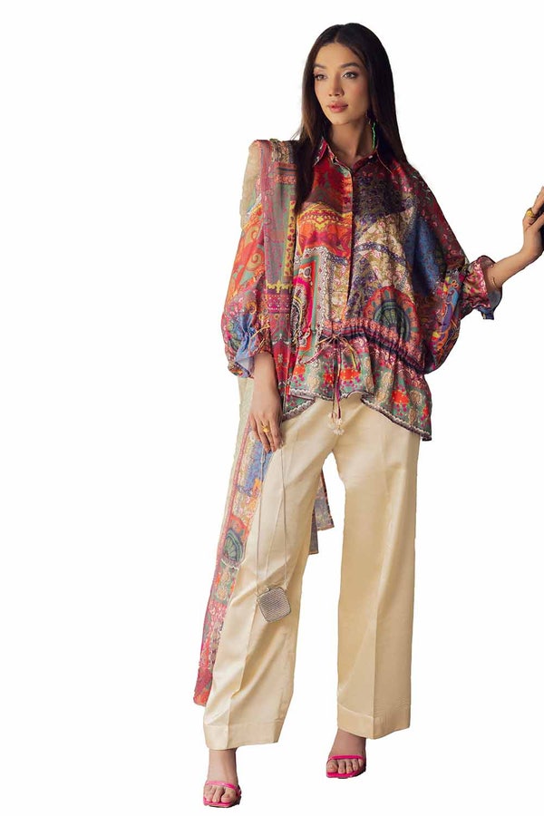 3 Piece Unstitched Printed Silk Suit S-42001