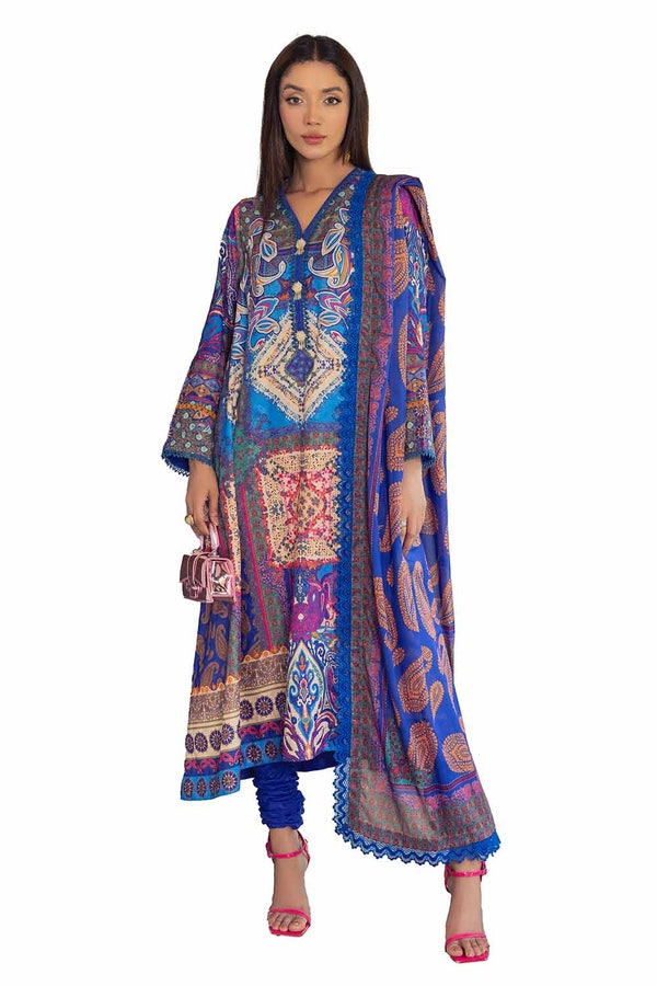 3 Piece Unstitched Printed Jacquard Silk Suit S-42002