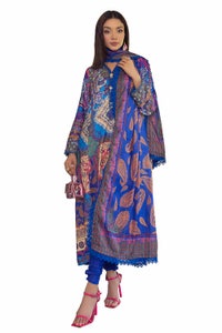 3 Piece Unstitched Printed Jacquard Silk Suit S-42002