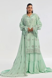 3 Piece Unstitched Embroidered Lawn Suit with Embroidered Chiffon Dupatta PM-52022