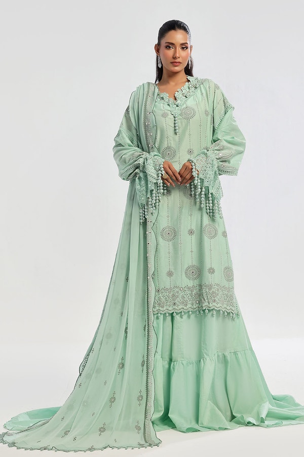3 Piece Unstitched Embroidered Lawn Suit with Embroidered Chiffon Dupatta PM-52022