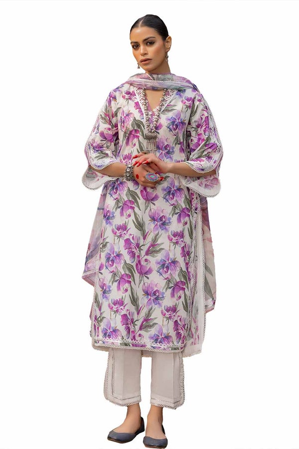 3 Piece Unstitched Printed Lawn Suit with Lurex Chiffon Dupatta SP-42009