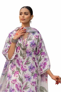 3 Piece Unstitched Printed Lawn Suit with Lurex Chiffon Dupatta SP-42009