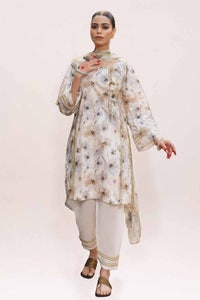 3 Piece Unstitched Printed Lawn Suit with Lurex Chiffon Dupatta SP-42013