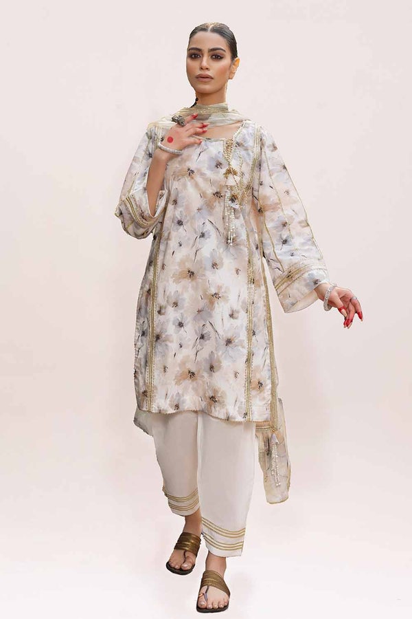 3 Piece Unstitched Printed Lawn Suit with Lurex Chiffon Dupatta SP-42013