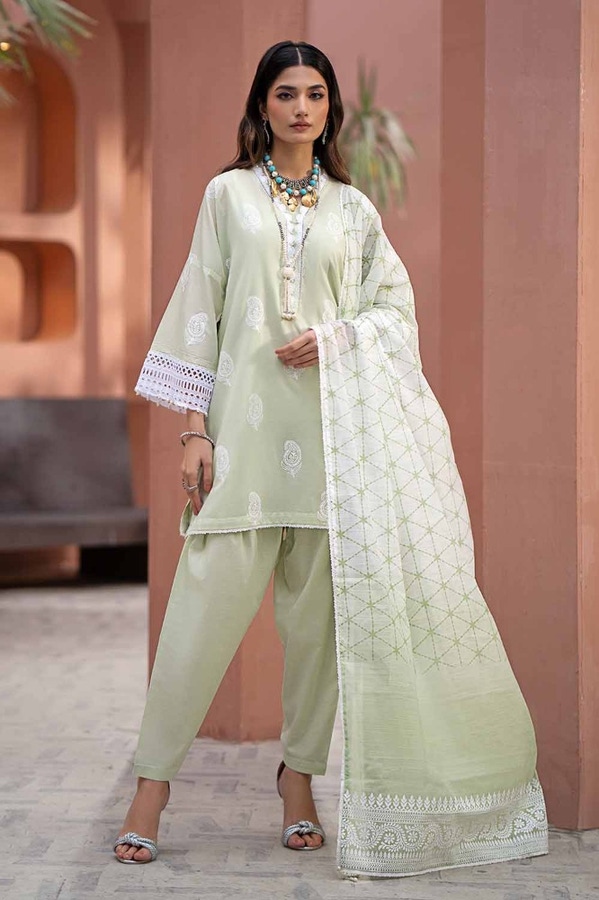 3 Piece Lacquer Printed Embroidered Lawn Unstitched Suit with Lacquer Printed Paper Cotton Dupatta SP-42019