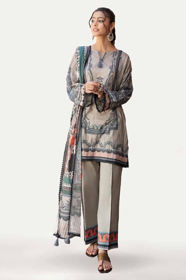 3 Piece Unstitched Printed Lawn Suit with Woven Stripe Dupatta SP-42039