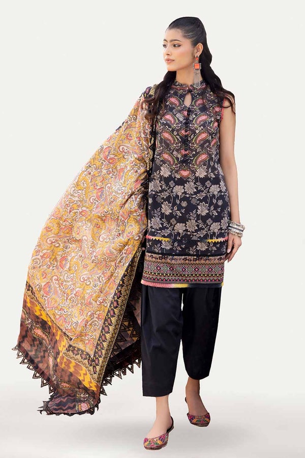 3 Piece Unstitched Printed Lawn Suit with Woven Stripe Dupatta SP-42041