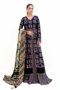 3 Piece Unstitched Gold Printed Polyestor Suit with Printed Sequins Stripe Dupatta SP-42045