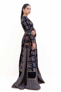 3 Piece Unstitched Gold Printed Polyestor Suit with Printed Sequins Stripe Dupatta SP-42045
