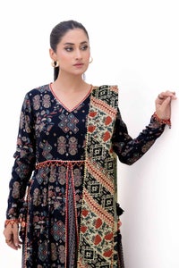 3 Piece Unstitched Gold Printed Polyestor Suit with Printed Sequins Stripe Dupatta SP-42045