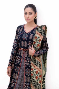 3 Piece Unstitched Gold Printed Polyestor Suit with Printed Sequins Stripe Dupatta SP-42045