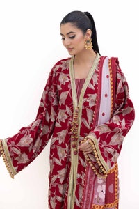 3 Piece Unstitched Gold Printed Polyestor Suit with Printed Sequins Stripe Dupatta SP-42046