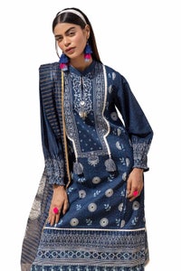 3 Piece Unstitched Printed Lawn Suit with Zari Stripe Dupatta ST-42001