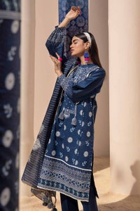 3 Piece Unstitched Printed Lawn Suit with Zari Stripe Dupatta ST-42001