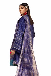 3 Piece Unstitched Printed Lawn Suit with Zari Stripe Dupatta ST-42003