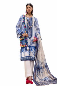 3 Piece Unstitched Embroidered Printed Lawn Suit with Zari Stripe Dupatta ST-42005