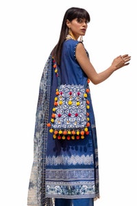 3 Piece Unstitched Printed Lawn Suit with Zari Stripe Dupatta ST-42009