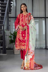 3 Piece Embroidered Net Unstitched Suit with Digital Printed Silk Dupatta SSM-32006