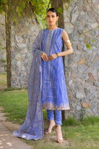 3 Piece Embroidered Gold Printed Cambric Unstitched Suit with Printed Burnout Dupatta BN-32001