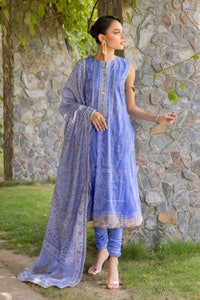 3 Piece Embroidered Gold Printed Cambric Unstitched Suit with Printed Burnout Dupatta BN-32001