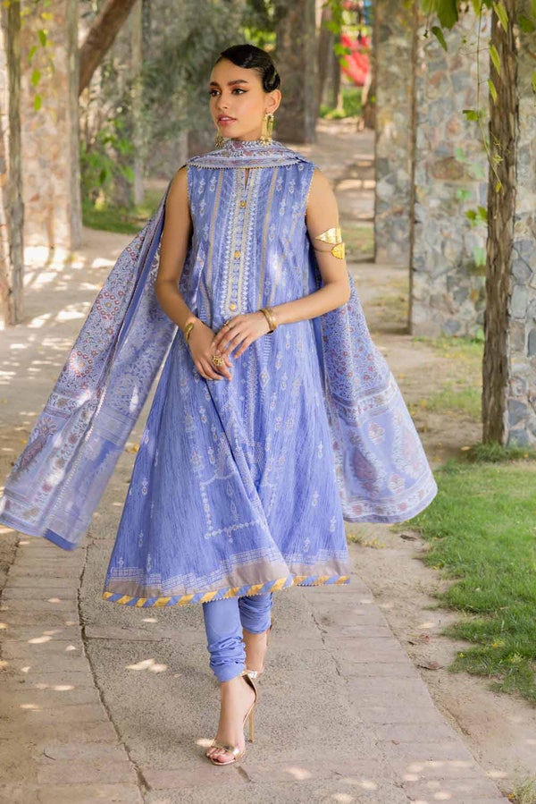 3 Piece Embroidered Gold Printed Cambric Unstitched Suit with Printed Burnout Dupatta BN-32001