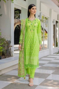 3 Piece Embroidered Cambric Unstitched Suit with Printed Burnout Dupatta BN-32003