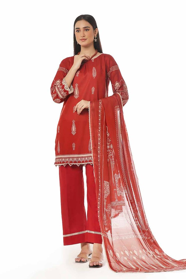 3 Piece Unstitched Printed Lawn Suit with Chiffon Dupatta CLF-42010