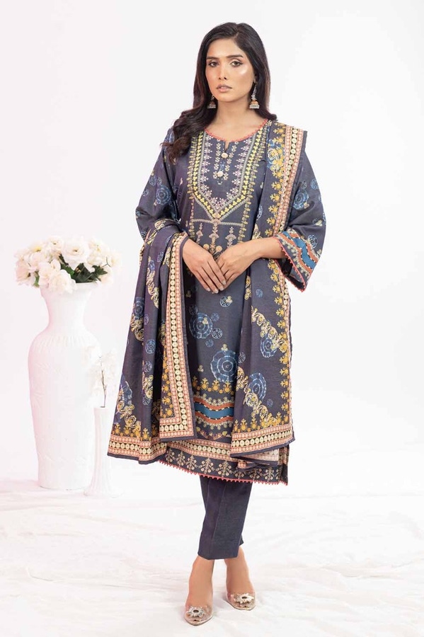 3 Piece Printed Chambray Unstitched Suit WNS-32213 A