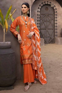 3 Piece Lawn Gold Printed Unstitched Suit with Embroidered Zari and Sequins Dupatta FE-32057