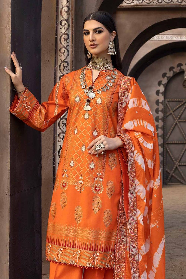 3 Piece Lawn Gold Printed Unstitched Suit with Embroidered Zari and Sequins Dupatta FE-32057