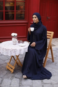 Nisa Embellished Abaya With Embroidered Scarf WGB-KAB-22031