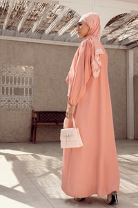 Nisa Georgette Dyed Abaya With Wool Chiffon Embroidered Scarf WGB-KAB-22041