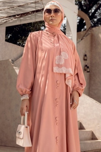 Nisa Georgette Dyed Abaya With Wool Chiffon Embroidered Scarf WGB-KAB-22041