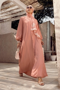 Nisa Georgette Dyed Abaya With Wool Chiffon Embroidered Scarf WGB-KAB-22041