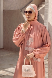 Nisa Georgette Dyed Abaya With Wool Chiffon Embroidered Scarf WGB-KAB-22041