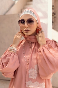 Nisa Georgette Dyed Abaya With Wool Chiffon Embroidered Scarf WGB-KAB-22041