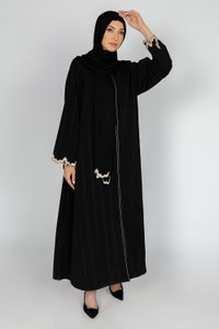 Nisa Embroidered Stipe Abaya With Embroidered Scarf WGB-KAB-22048