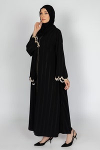 Nisa Embroidered Stipe Abaya With Embroidered Scarf WGB-KAB-22048