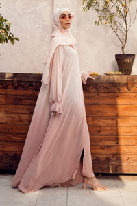 Georgette Tie And Dye Abaya With Wool Chiffon Embroidered Scarf WGB-KAB-22058